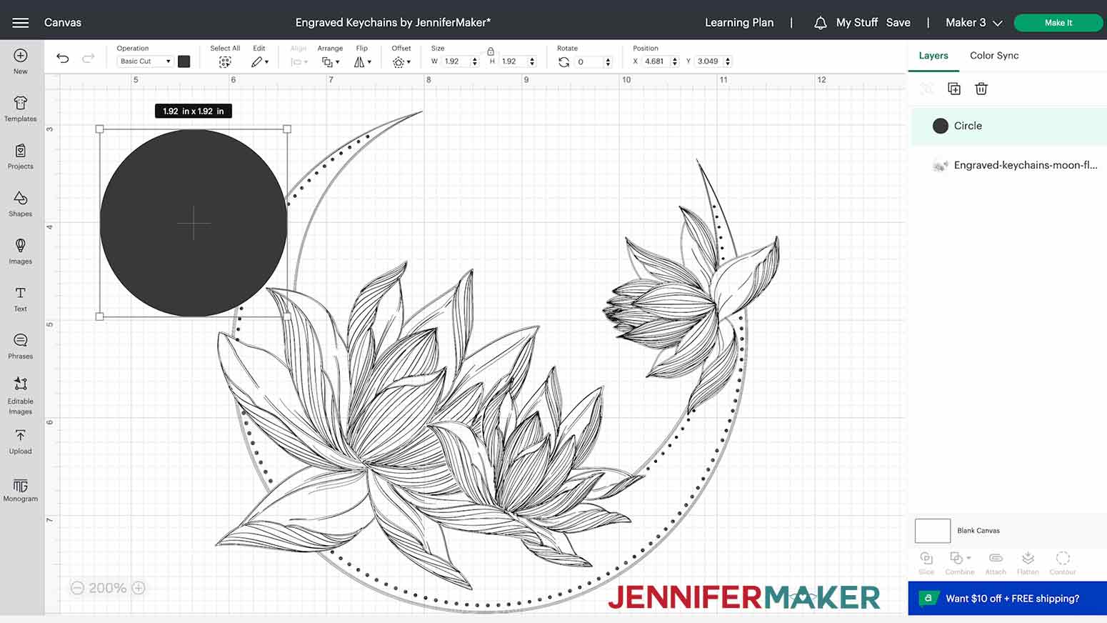 Making a circle with Shapes as a template for your engraved acrylic keychain.