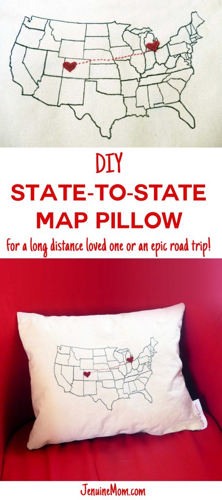 DIY Map Pillow | State to State Hearts | JenuineMom.com