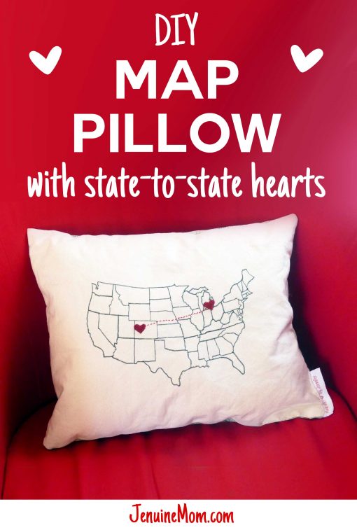 DIY Map Pillow | State to State Hearts | JenuineMom.com