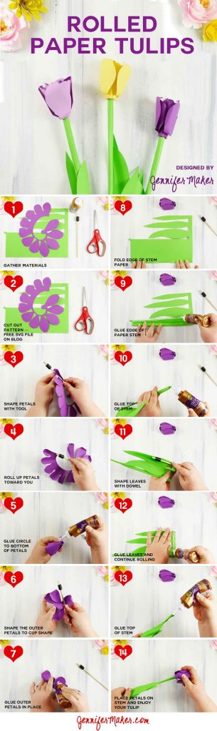 Make a Paper Tulip | Rolled Flower | Quilling | JenniferMaker.com