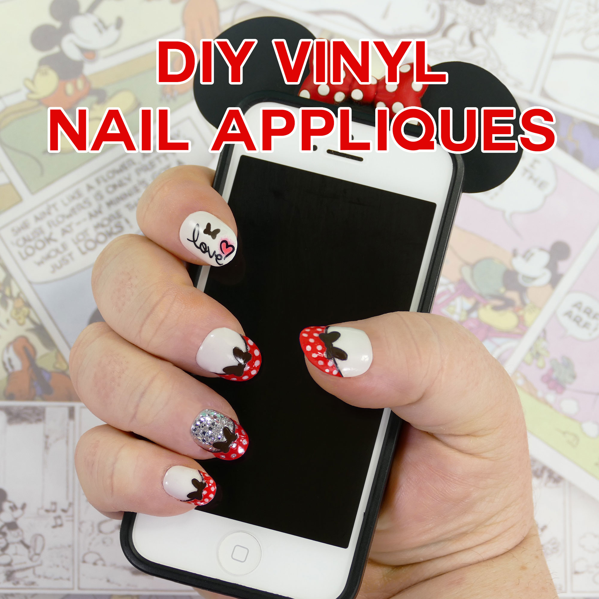 Diy Minnie Mouse Nail Tips Vinyl Appliques Made On The Cricut Jennifer Maker