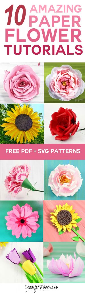 10 Paper Flower Tutorials with Free PDF/SVG Templates | How to Make DIY Paper Flowers