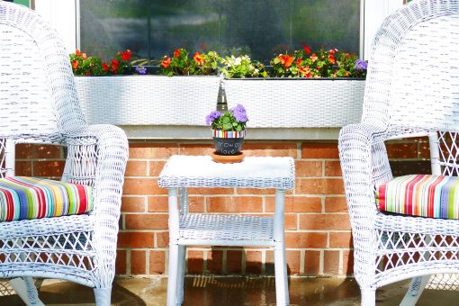 A pretty chalkboard flower pot on my porch