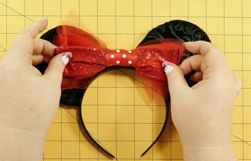 Adjust the bow on the DIY Mouse Ears