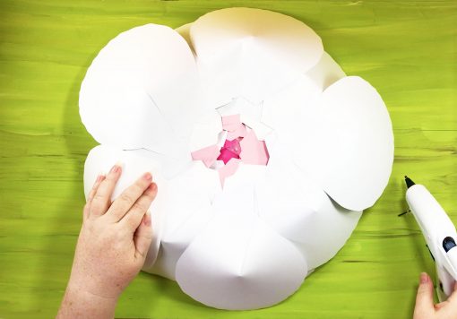 Attaching outer petals to the giant paper peony