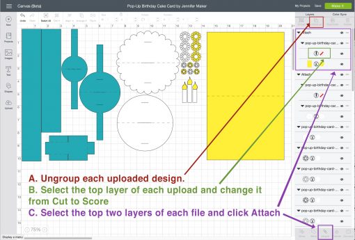 How to change cut lines to score lines in Design Space