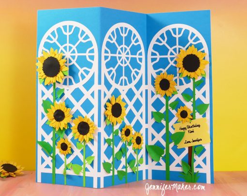 DIY sunflower trellis tri-fold card by Jennifer Maker