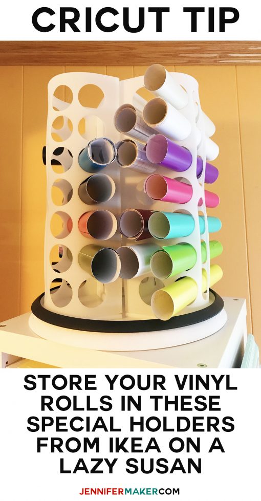 Store your vinyl rolls in this IKEA bag holder -- three of them fit perfectly on a 14" lazy Susan
