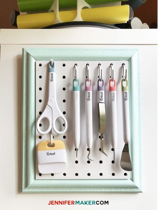 Store your Cricut tools on a mini pegboard!