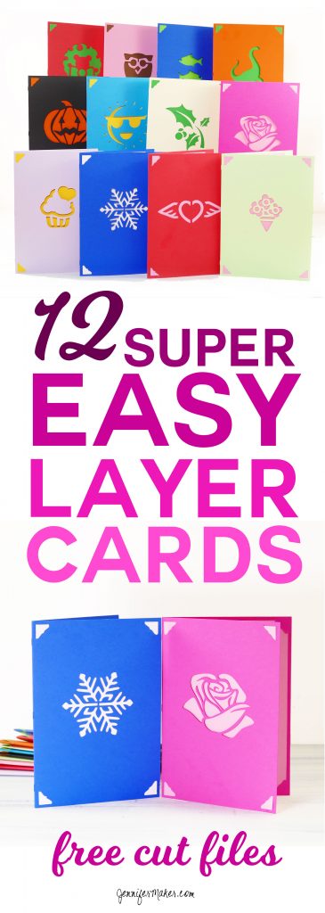 Get free cut files for a full set of greeting cards for birthdays, holidays, and special occasions | easy layer cards | cricut beginner projects