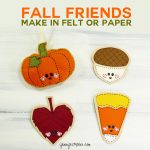 Fall Friends: Felt Ornaments and Paper Cards | Pumpkin | Candy Corn | Leaf | Acorn | Free Pattern | Free SVG Cut Files