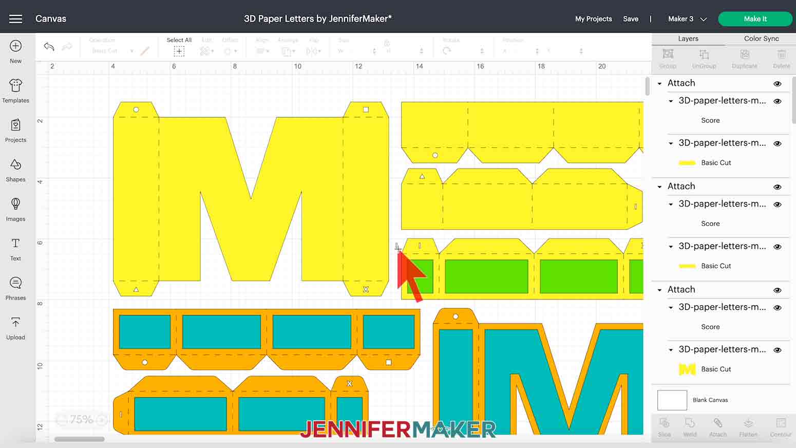 Cricut Design Space file for 3D Paper Letters