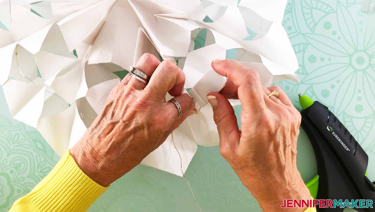 tuck in fairy lights into folds for my 3D Snowflake