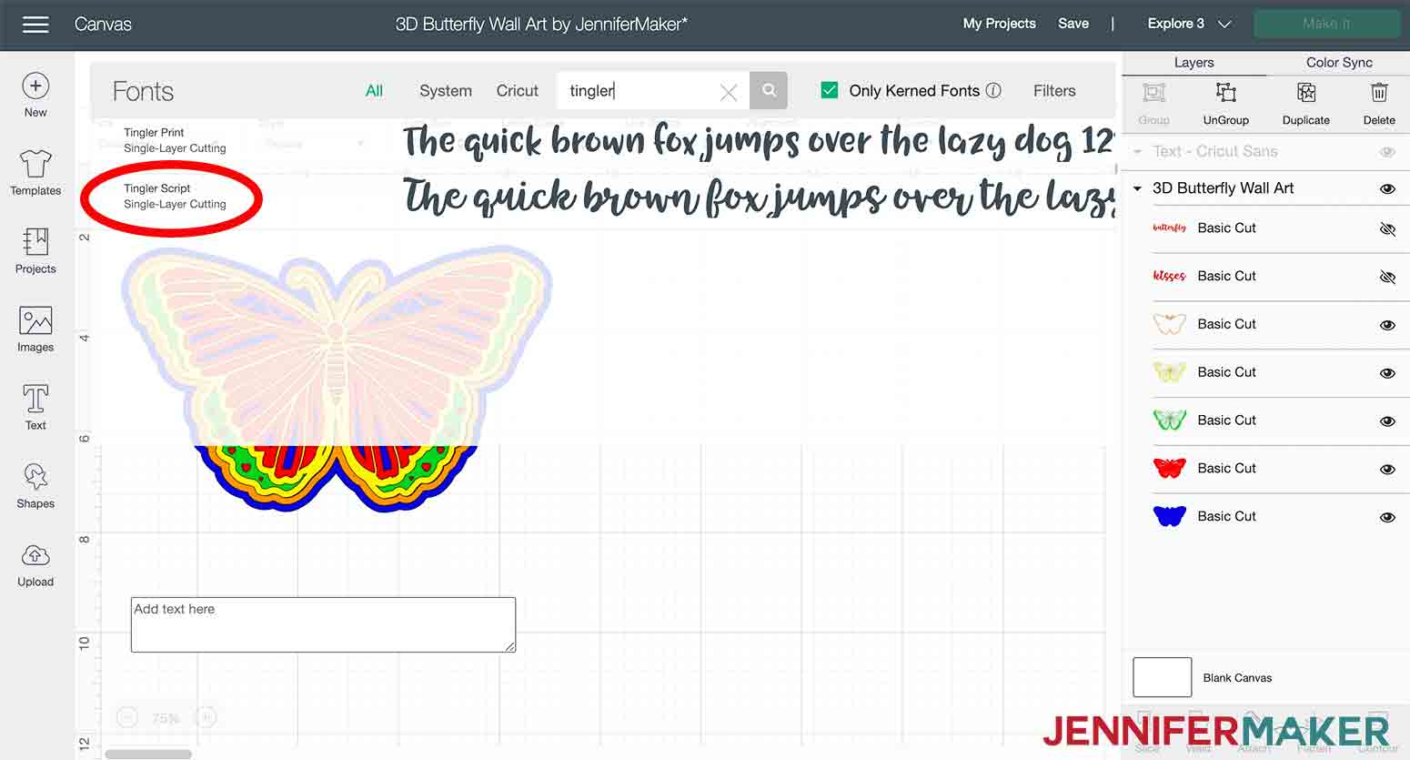 Showing how to change font in Cricut Design Space in 3D butterfly wall art