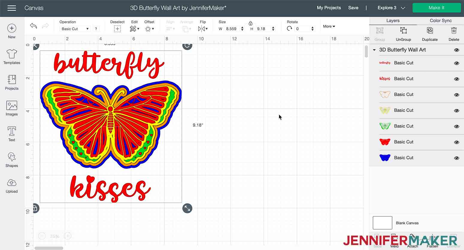 3D butterfly wall art in Cricut Design Space