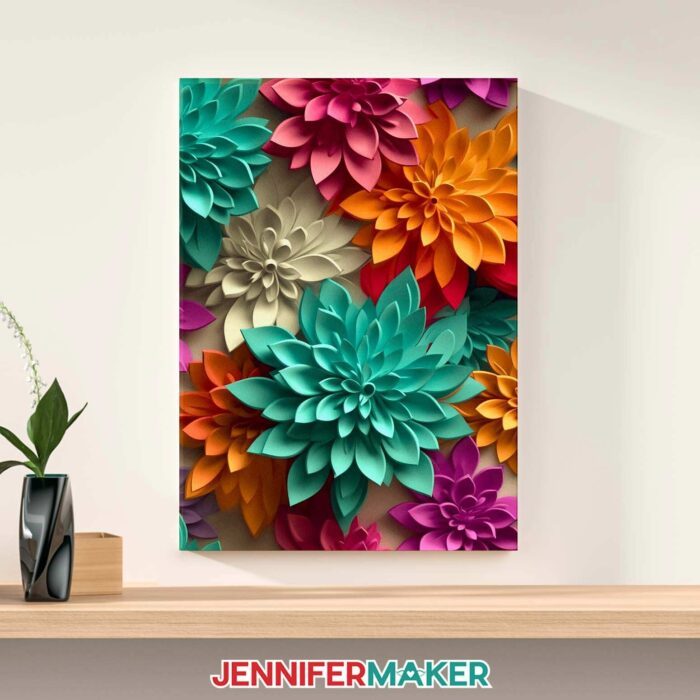 Wall decor with a 3D floral sublimation design on canvas.