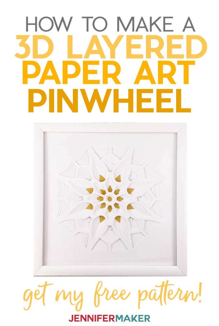 Make a 3D Layered Paper Cut Pinwheel with white cardstock in a white frame with our free SVG cut file #papercraft #3d #homedecor #cricut