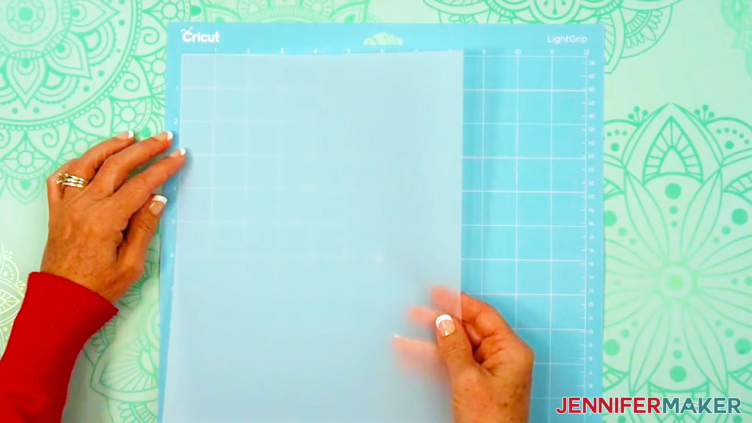 Place the vellum face up on a Cricut blue LightGrip machine mat.