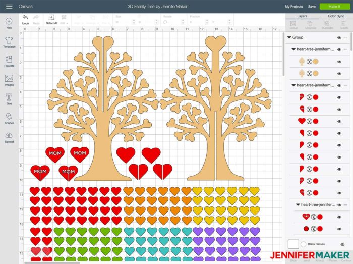 The 3D Family Tree File uploaded in Cricut Design Space