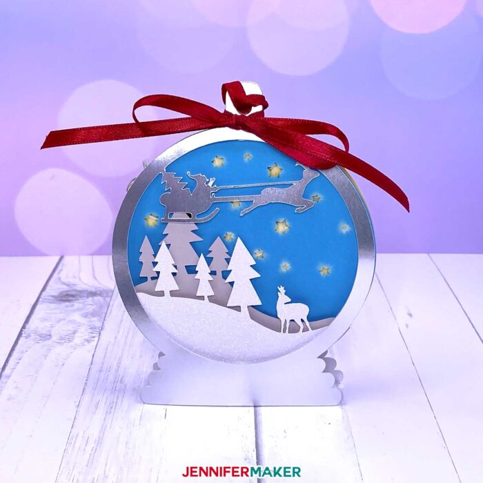 3D layered ornament for Christmas - Santa's Sleigh. Make Cricut Christmas Ornaments with JenniferMaker's tutorial!