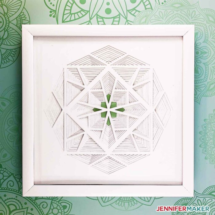 Make a 3D Layered Paper Cut Crystal or Diamond with white cardstock in a white frame with our free SVG cut file #papercraft #3d #homedecor
