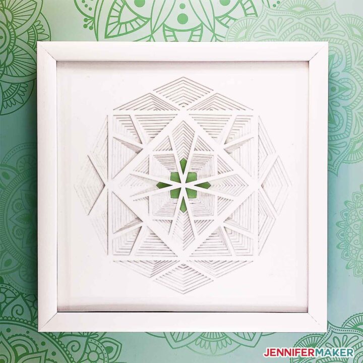 Make a 3D Layered Paper Cut Crystal or Diamond with white cardstock in a white frame with our free SVG cut file #papercraft #3d #homedecor