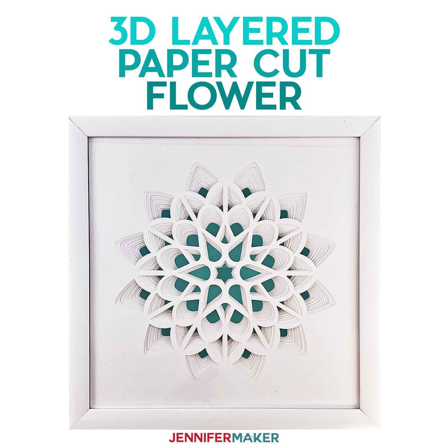 Make a 3D Layered Paper Cut Flower with white cardstock in a white frame with our free SVG cut file #papercraft #3d #homedecor
