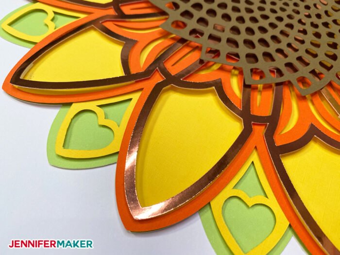 Detail of sunflower mandala, a 3D layered paper mandala