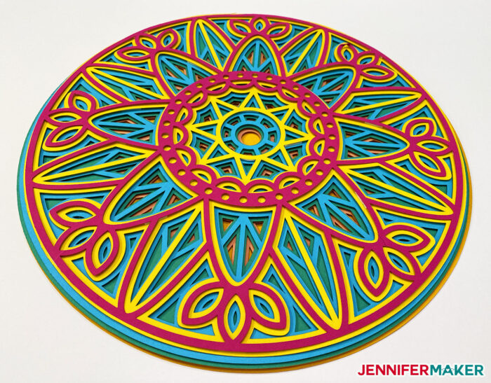 Easy 3d layered mandala shaped like a wheel