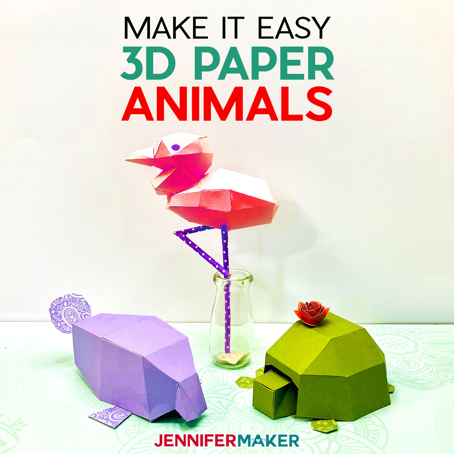 Make it Easy 3D Paper Animals with free patterns - cut by hand or on a Cricut!