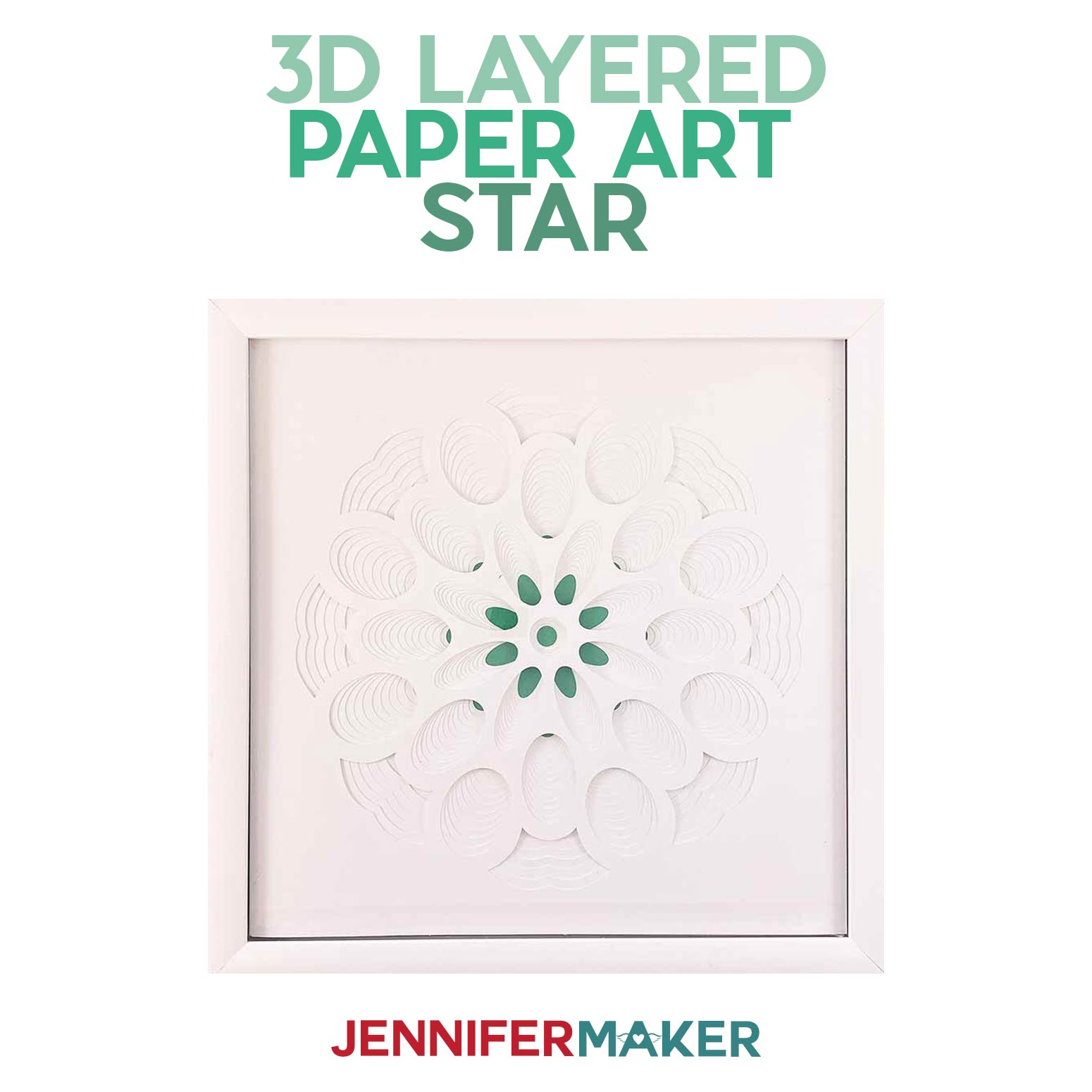 Make a 3D Paper Art Layered Star design with white cardstock in a white frame with our free SVG cut file #papercraft #3d #homedecor
