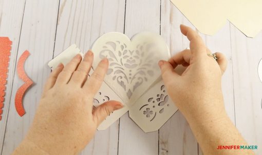 Glue vellum to wrong side of box lid for your 3d paper heart box