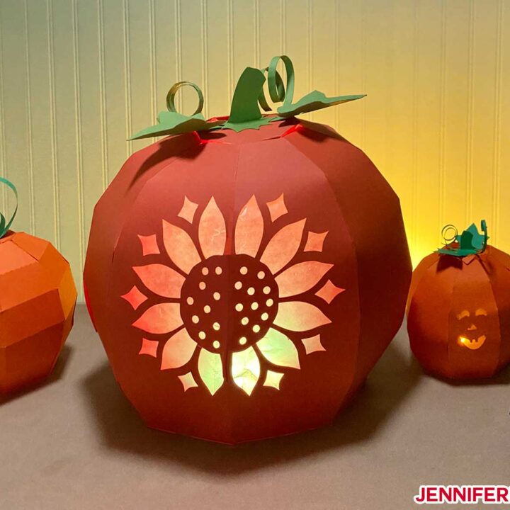 3D Paper Pumpkin with Sunflower Design Made on a Cricut cutting machine