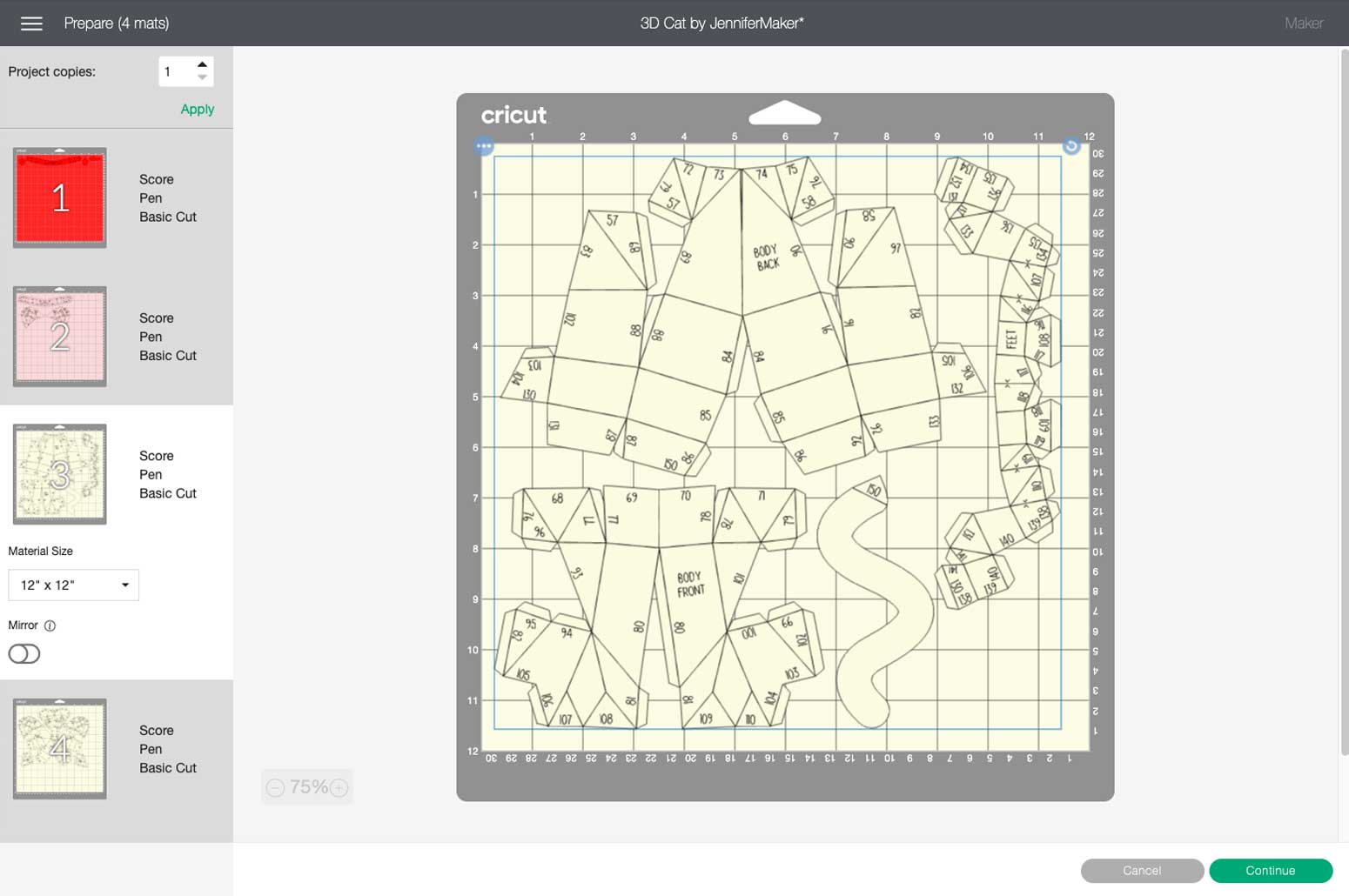 Previewing the cutting mats in Cricut Design Space