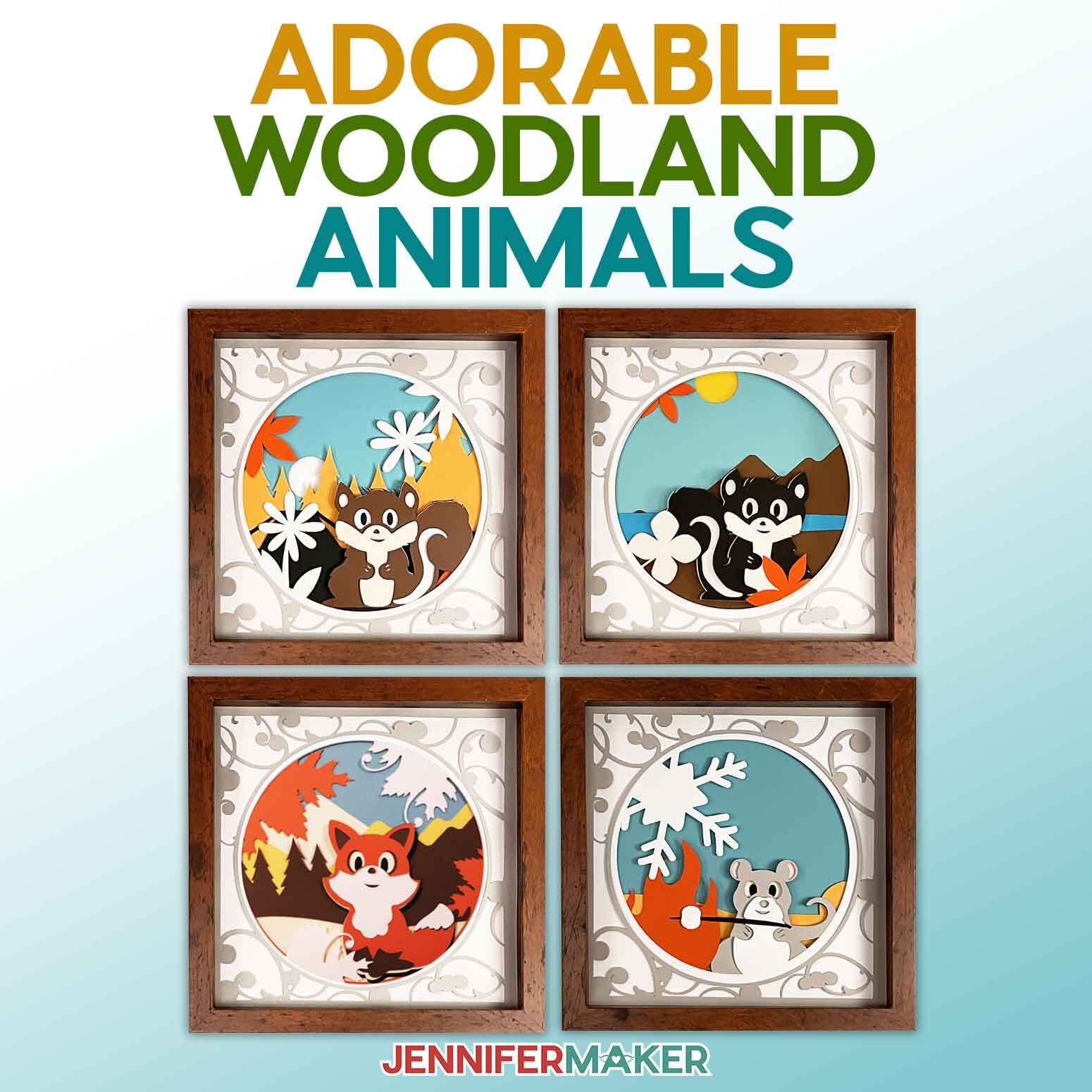 Four layered shadowbox projects with 3D woodland animals.