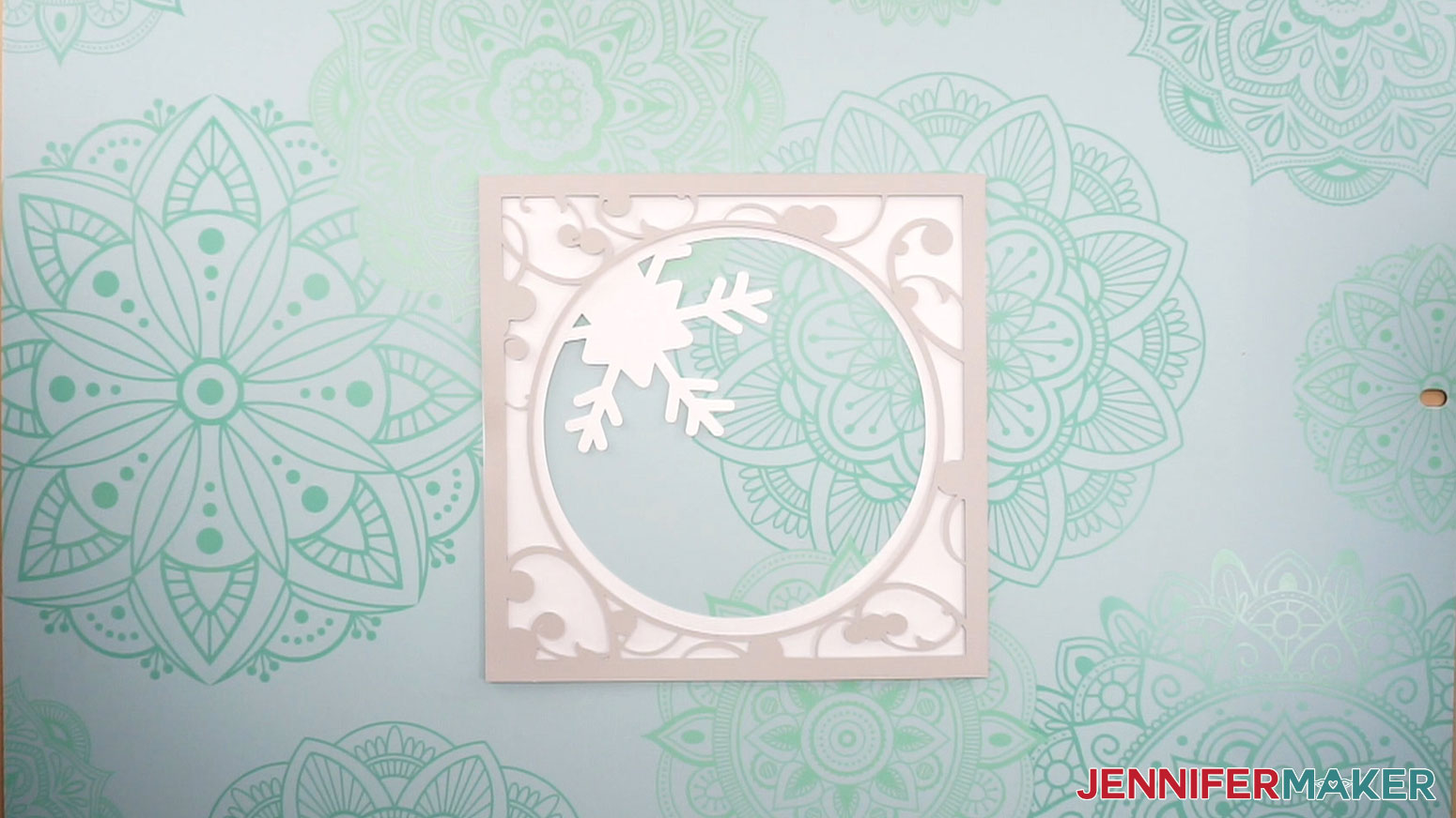 3D Woodland paper snowflake project front frame with foam adhesive dots applied