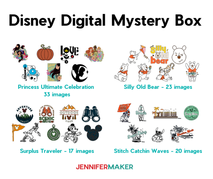 Disney Digital Mystery Box: Ultimate Princess Celebration, Stitch Catchin Waves, Silly Old Bear and Surplus Traveler