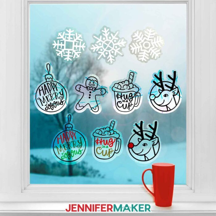 Ten winter window clings on a window