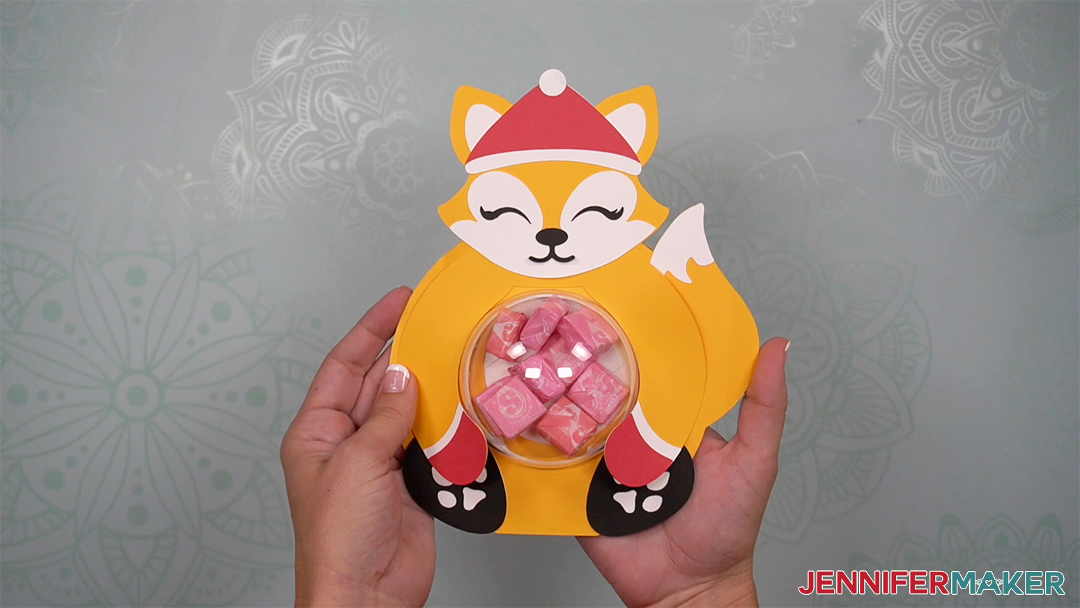 Image showing the complete fox candy holder with candy in the dome.