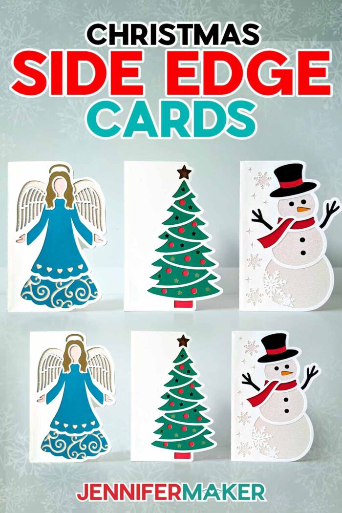 Make Christmas Side Edge Cards with free SVG files! Christmasy Cricut cards with small versions cut with a Cricut Joy