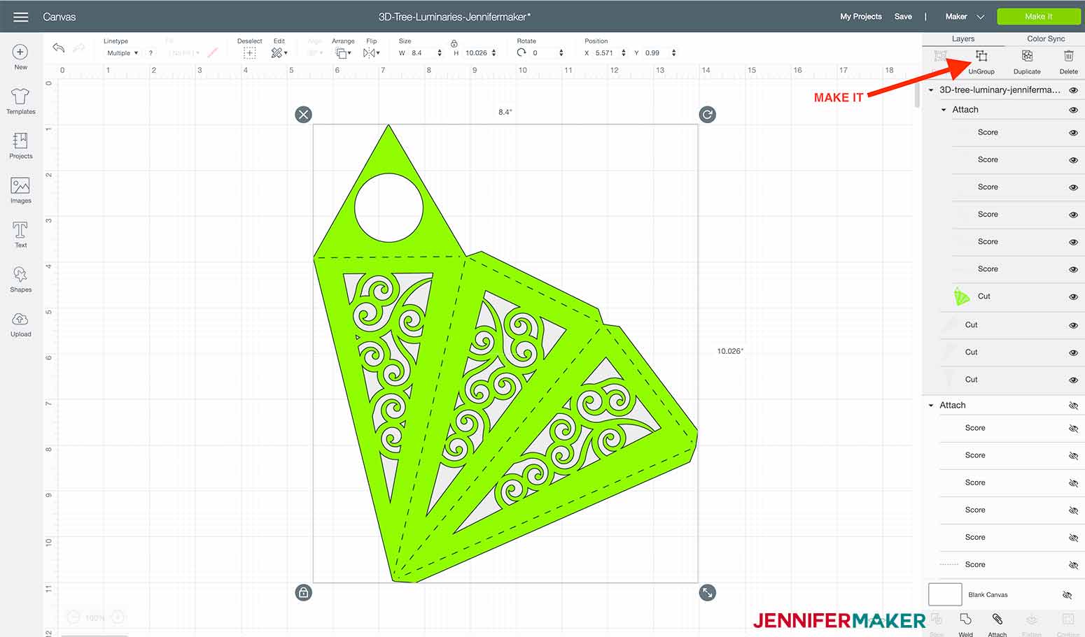 click on the Make It button to cut my Christmas Tree Luminary
