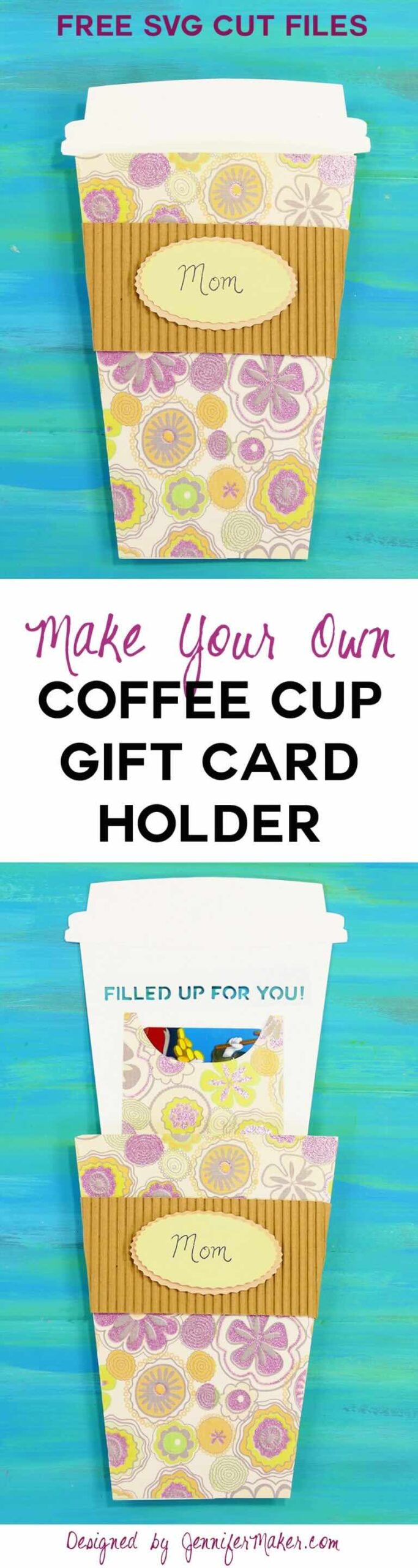 This Coffee Cup Gift Card Holder is designed with the recipient in mind. With a free SVG cut file this project is simple to complete and ready to give. #cricut #cricutmade #cricutmaker #cricutexplore #svg #svgfile