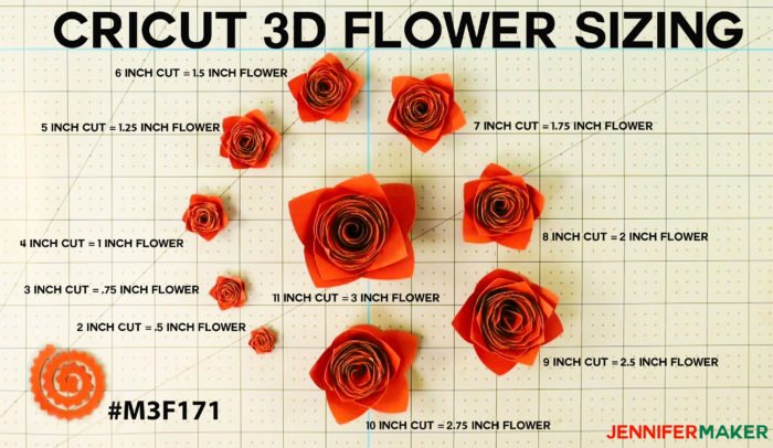 Cricut Paper Flower Sizing Guide - 10 Sizes from 2 inches to 11 inches