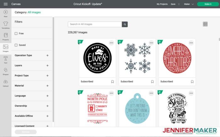 Images window in Cricut Design Space