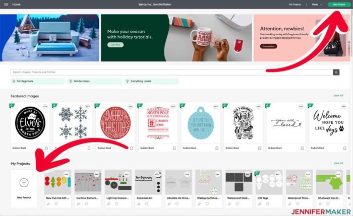 New Project buttons in Cricut Design Space Tricks and Tips