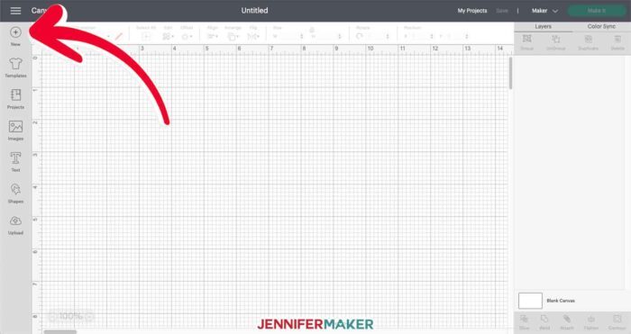 New Project button on the Canvas in Cricut Design Space