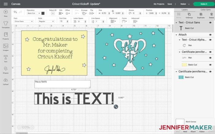 Text button in Cricut Design Space