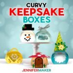 Collection of Curvy Keepsake Boxes on display, made of cardstock and featuring a mushroom house, a snowman, a gnome, and others