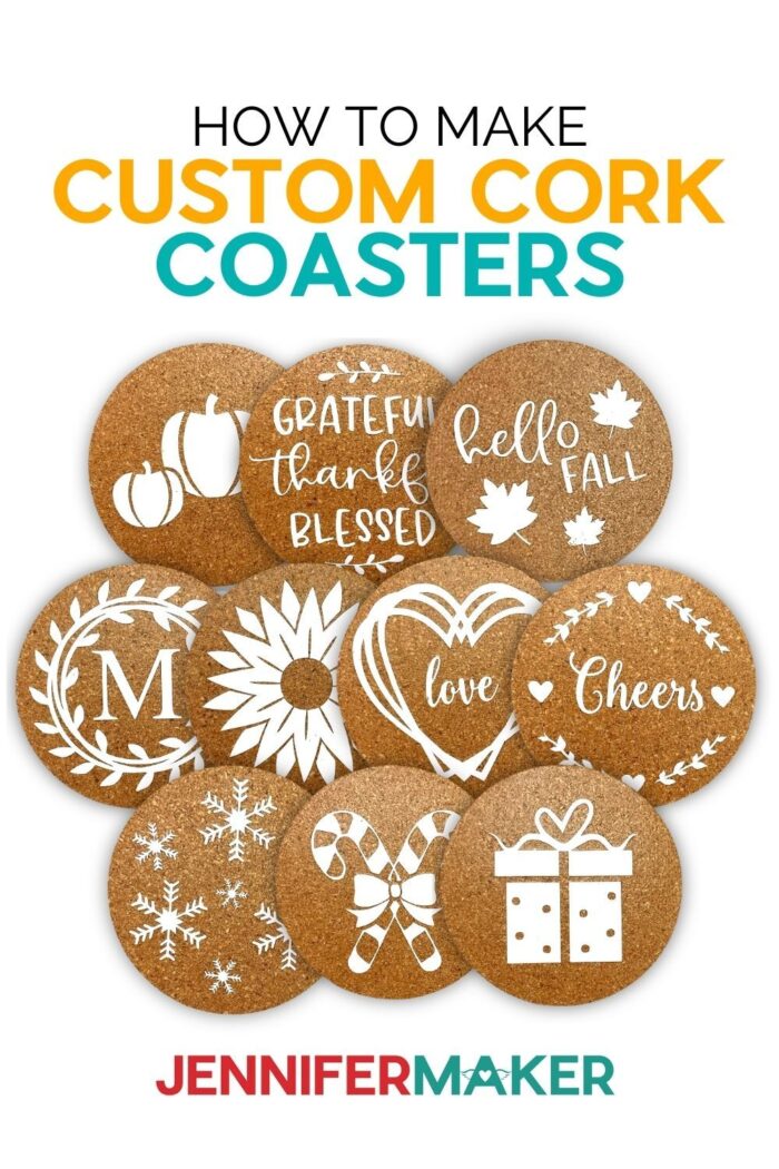 Custom Cork Coasters made with a Cricut using a free SVG file