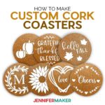 Custom Cork Coasters made with a Cricut cutting machine with a free SVG cut file